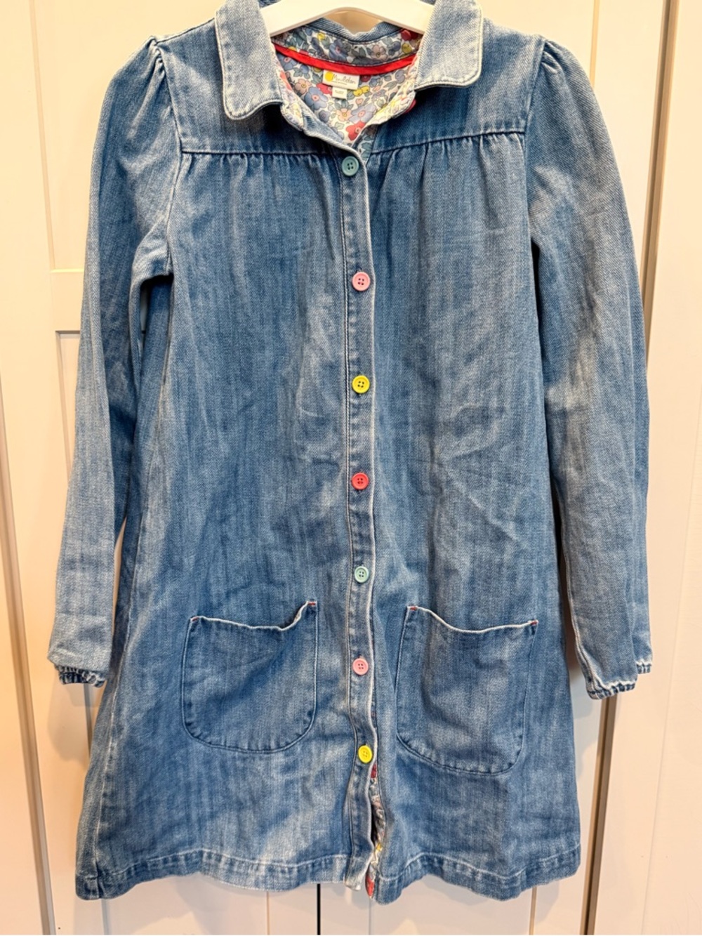 Mini Boden Girls Denim Button-Front Dress with Colorful Buttons